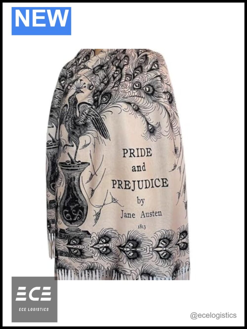 Pride and Prejudice Scarf Peacock Book Cover Literary Acrylic Scarf